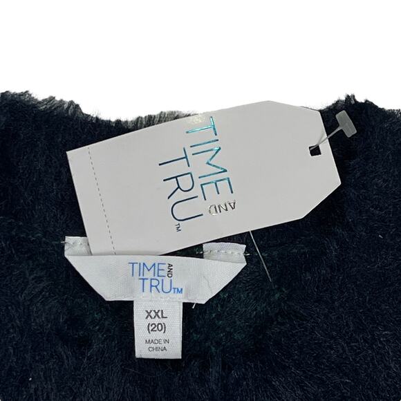 Time and Tru Fuzzy Pullover Eyelash Sweater Green Blue Buffalo Plaid Size XXL - Picture 5 of 13